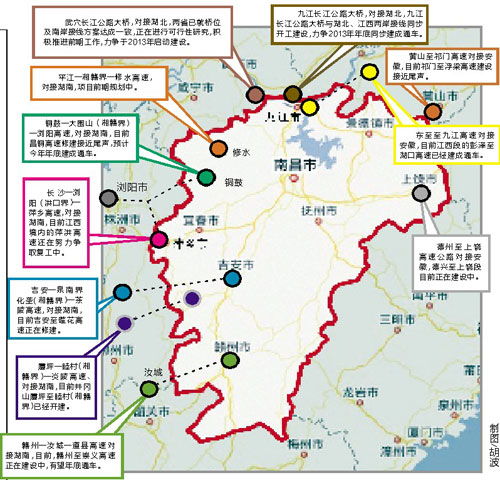 赣湘鄂皖建18条省际高速快道 江西多数省际路进展顺利